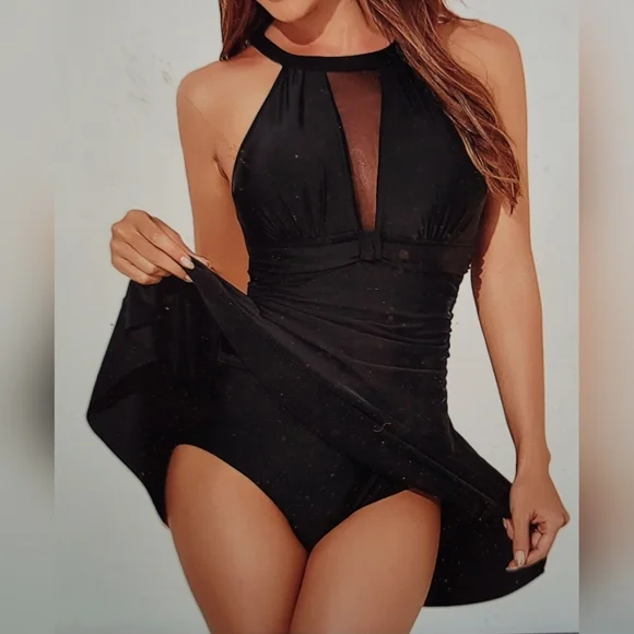 Dresses | Nwt Elegant Date Night One Piece Swim Dress Mesh Peek A Boo  Detail So Hot Sexy | Poshmark